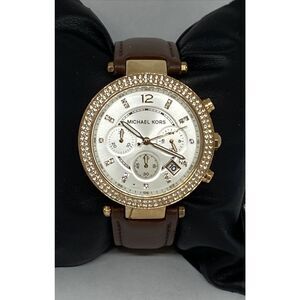 Michael Kors MK5774 Women's Brown Leather Analog White Dial Quartz Watch XX476